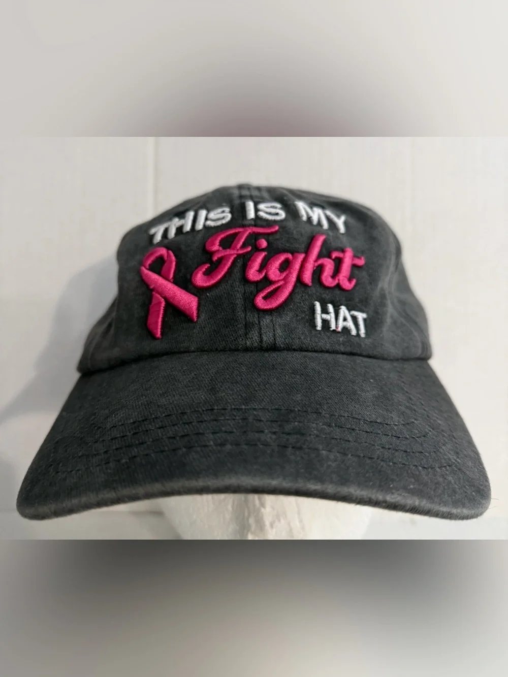 Black Baseball Cap with Pink Ribbon 
